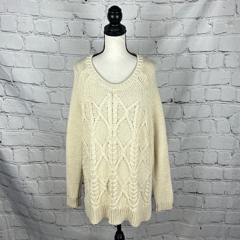 NWOT Soft Surroundings Cream Can Knit Pullover Sweater Sz L